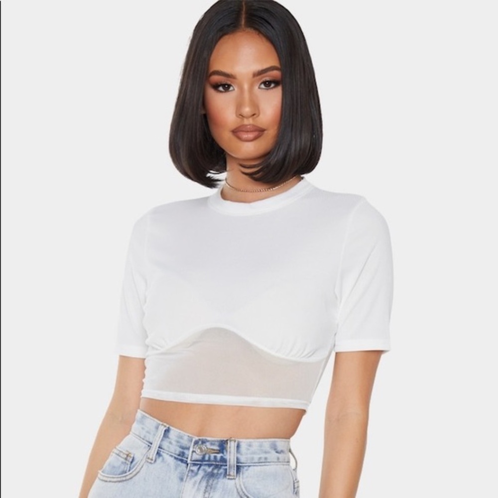 Cream Rib Mesh Underbust Crop Top